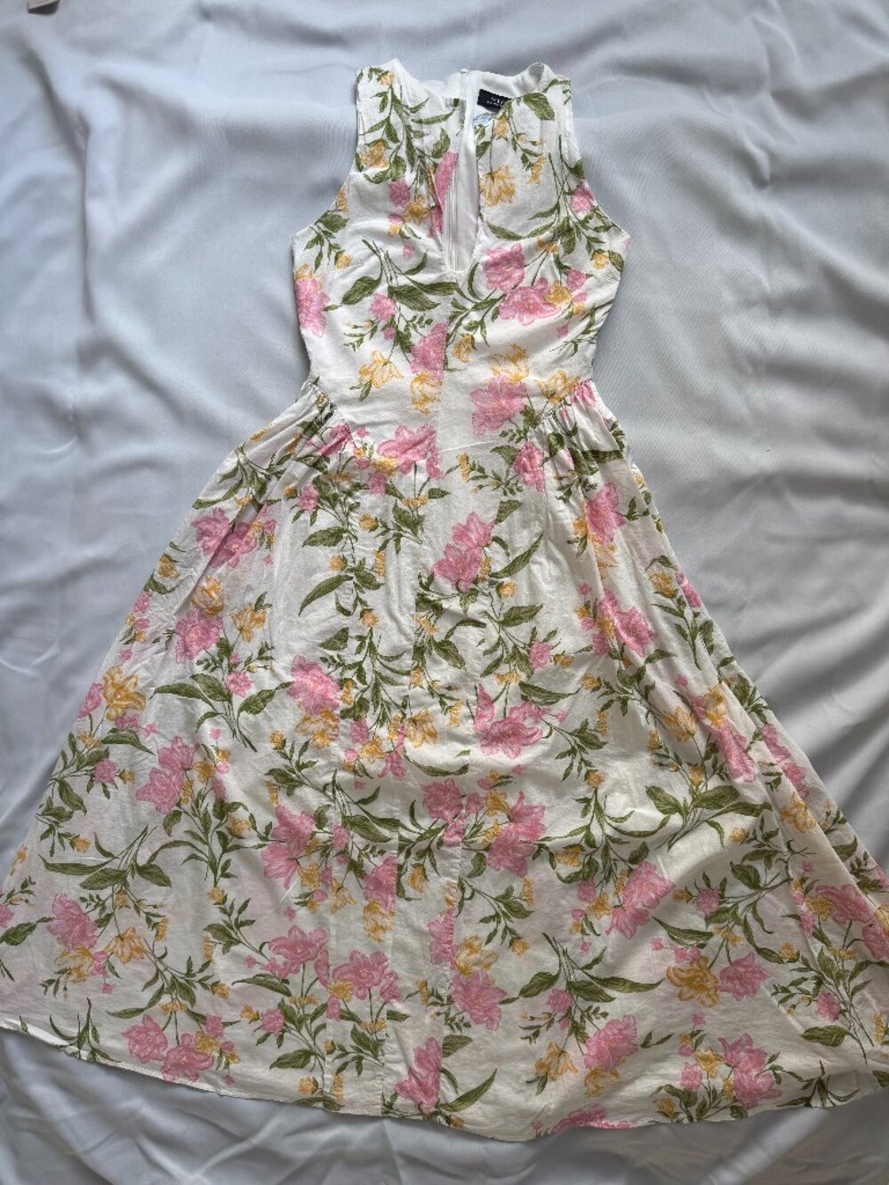 VICI White Pink Yellow Floral Midi Dress Size XS